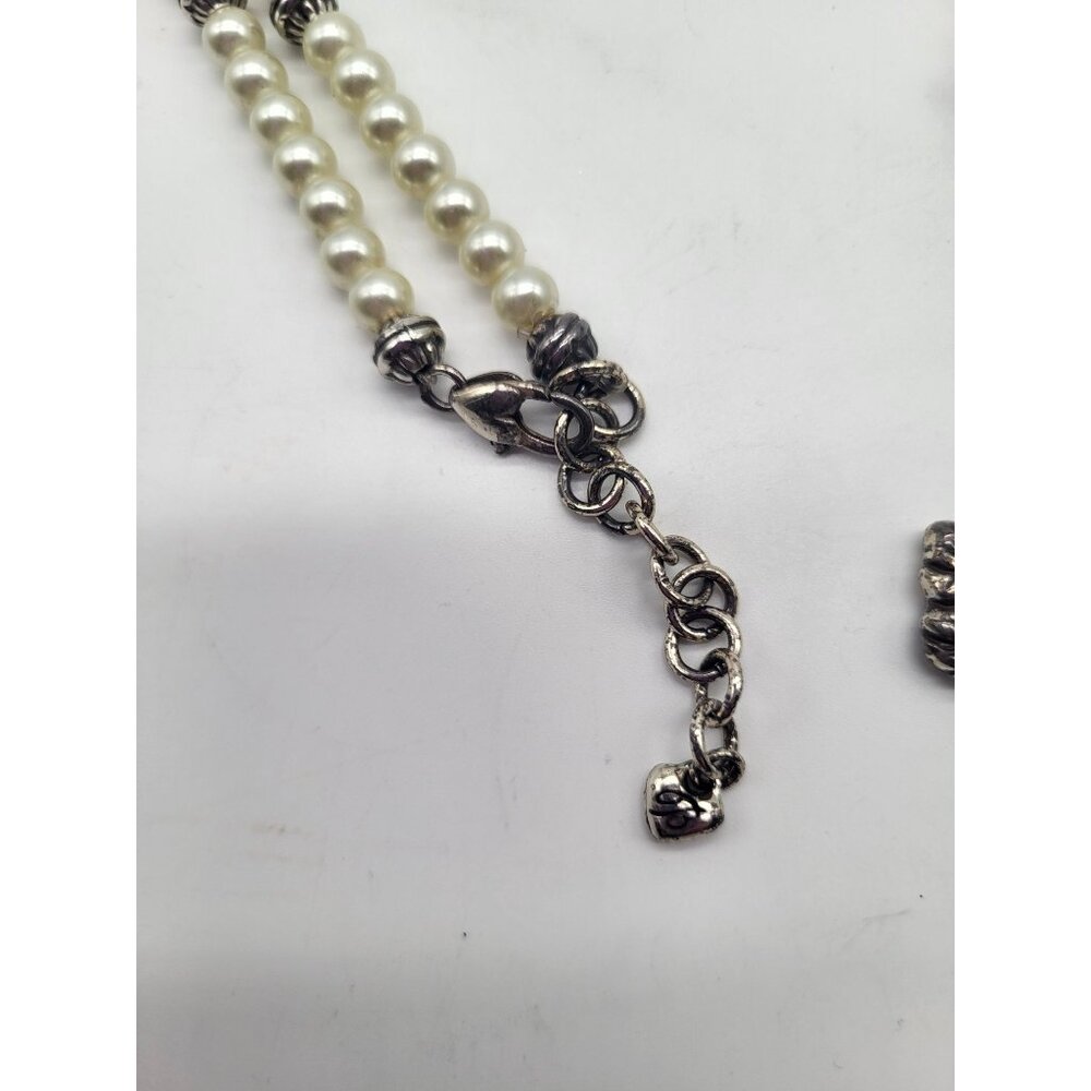 Brighton Lola Floral Cross Necklace Faux Pearl Beaded Long Statement Pendant - Picture 2 of 10